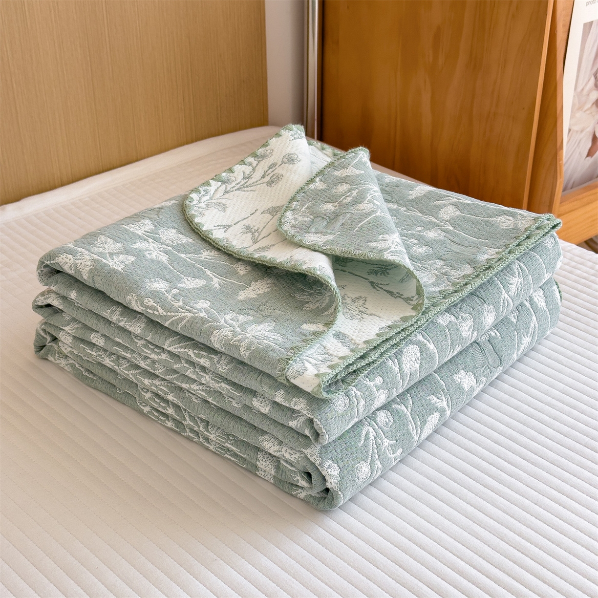 91家纺网 家纺一手货源 找家纺 兄弟坊 2025新款全棉三层纱多功能毛巾被（盖毯床单夏被）棉澜 棉澜-枝叶轻绿