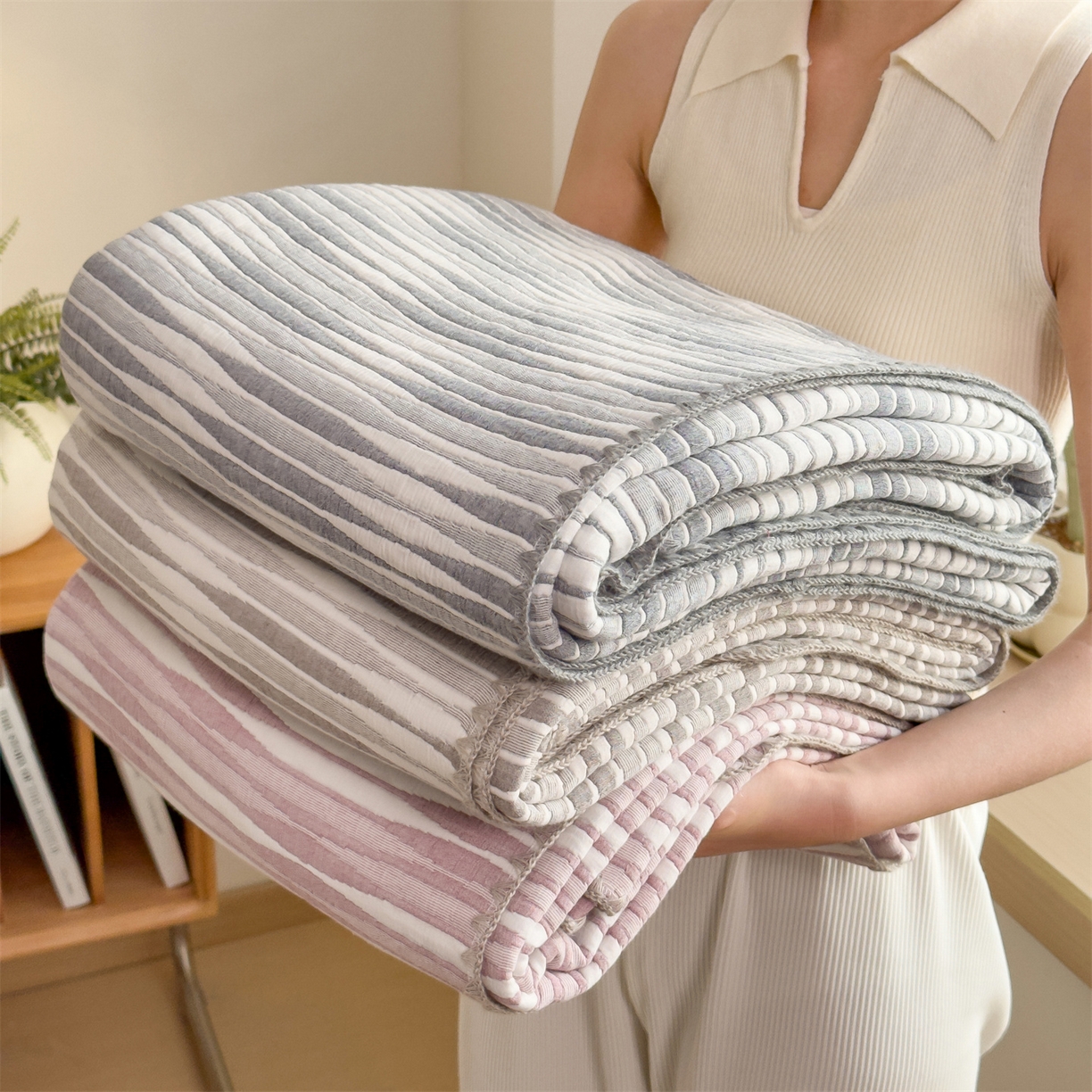 91家纺网 家纺一手货源 找家纺 兄弟坊 2025新款全棉三层纱多功能毛巾被（盖毯床单夏被）棉澜 组合图