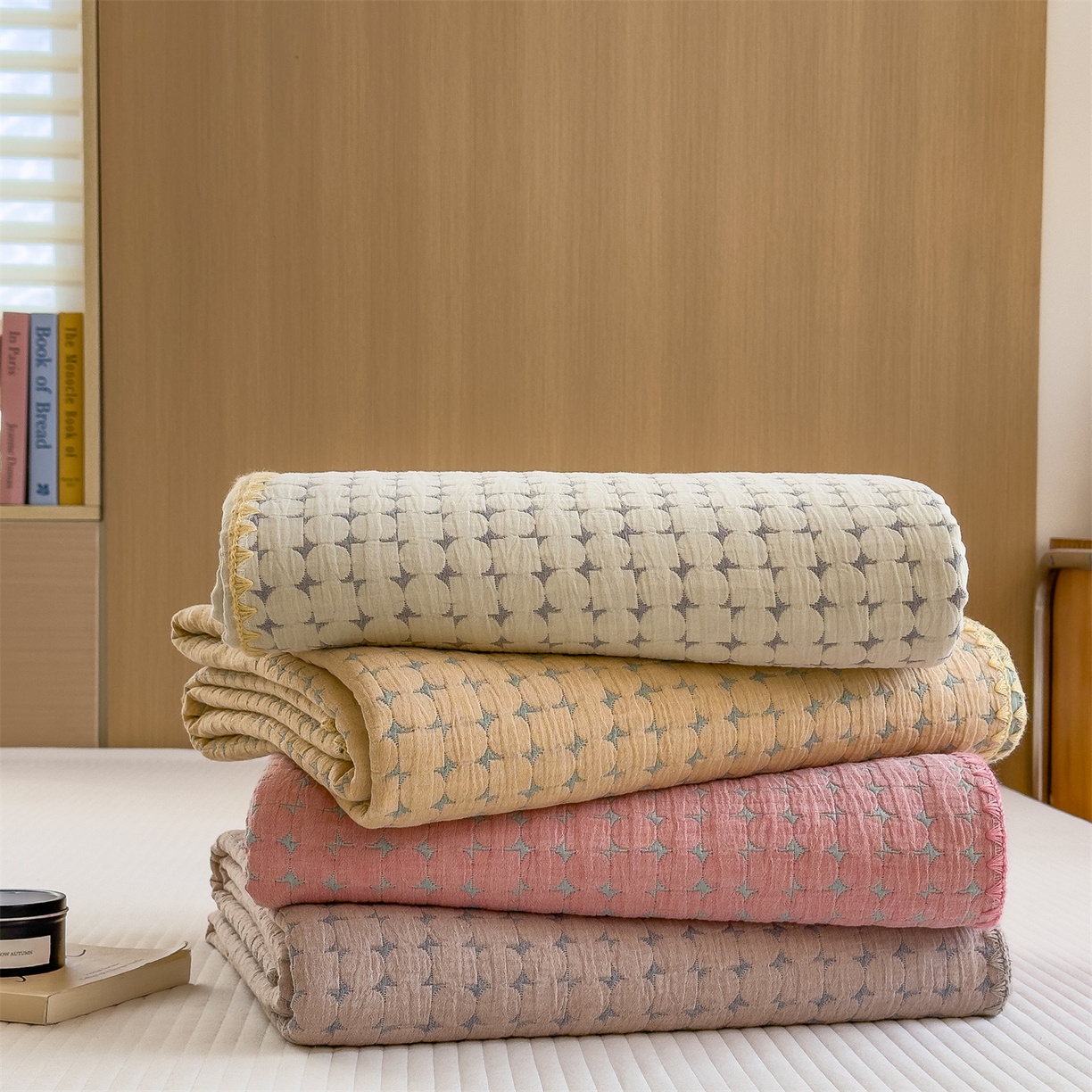 91家纺网 家纺一手货源 找家纺 兄弟坊 2025新款全棉三层纱多功能毛巾被（盖毯床单夏被）棉澜 组合图