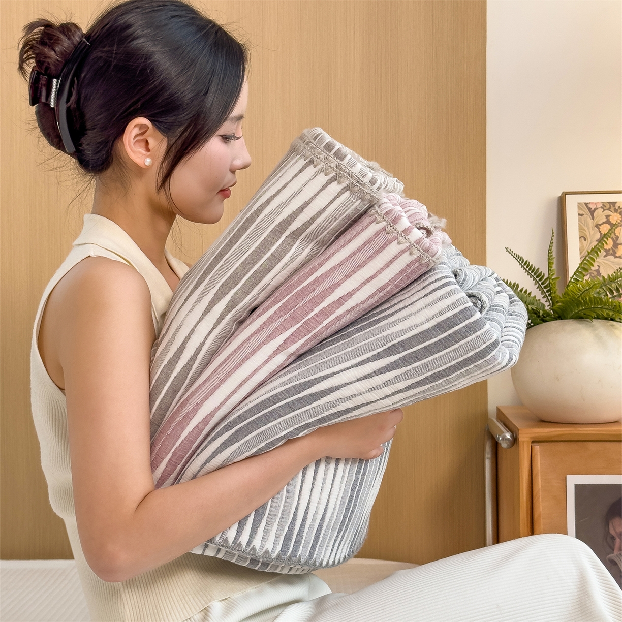 91家纺网 家纺一手货源 找家纺 兄弟坊 2025新款全棉三层纱多功能毛巾被（盖毯床单夏被）棉澜 组合图