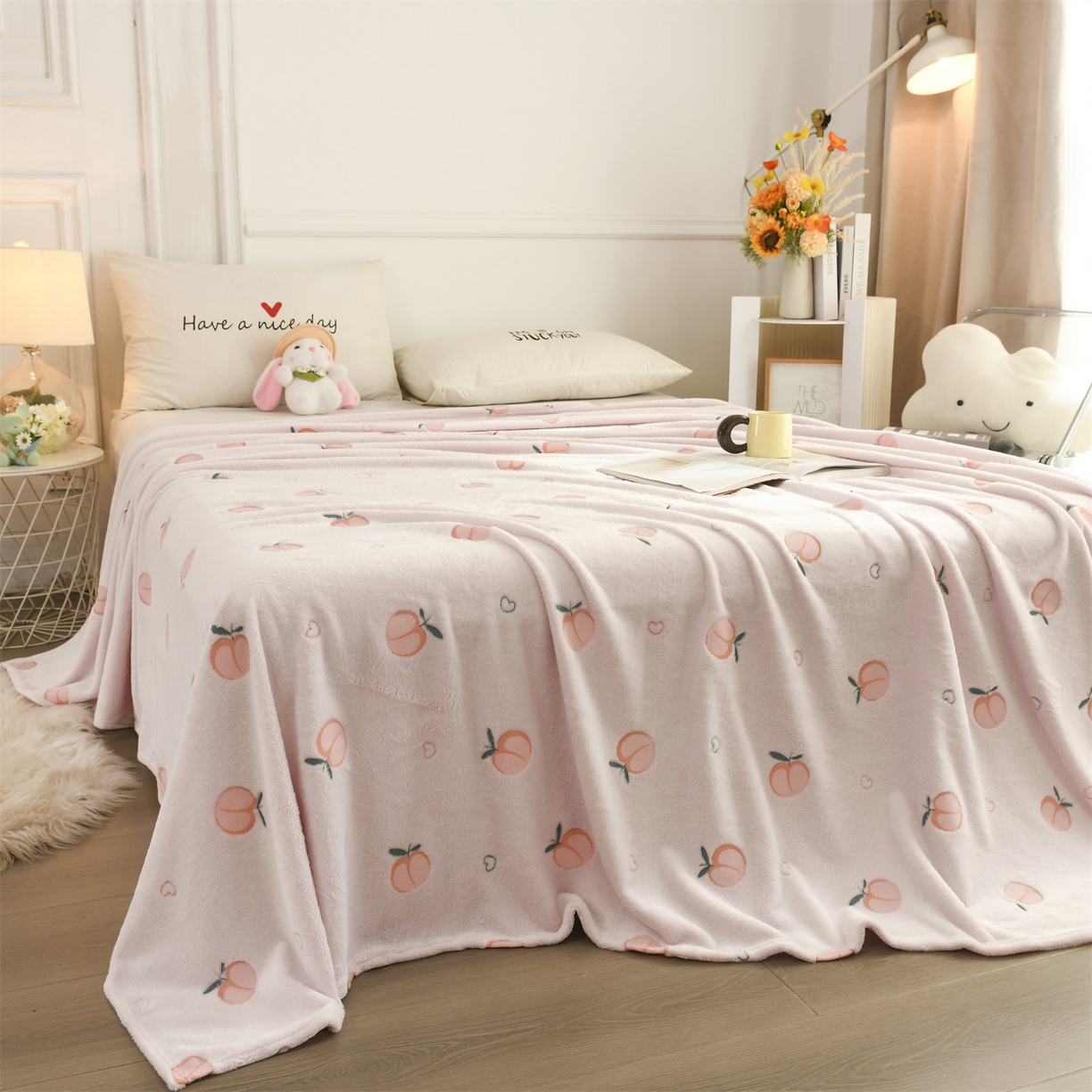 恋绒家纺 2025新款云朵绒毛毯毯子多铺盖多功能盖毯绒 水蜜桃-粉