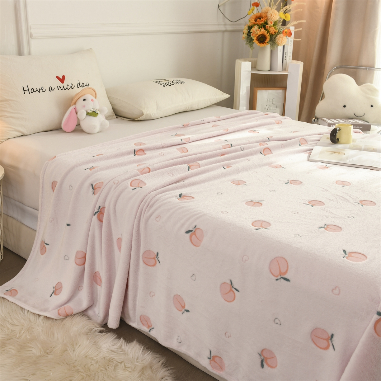 91家纺网 家纺一手货源 找家纺 恋绒家纺 2025新款云朵绒毛毯毯子多铺盖多功能盖毯绒 水蜜桃-粉