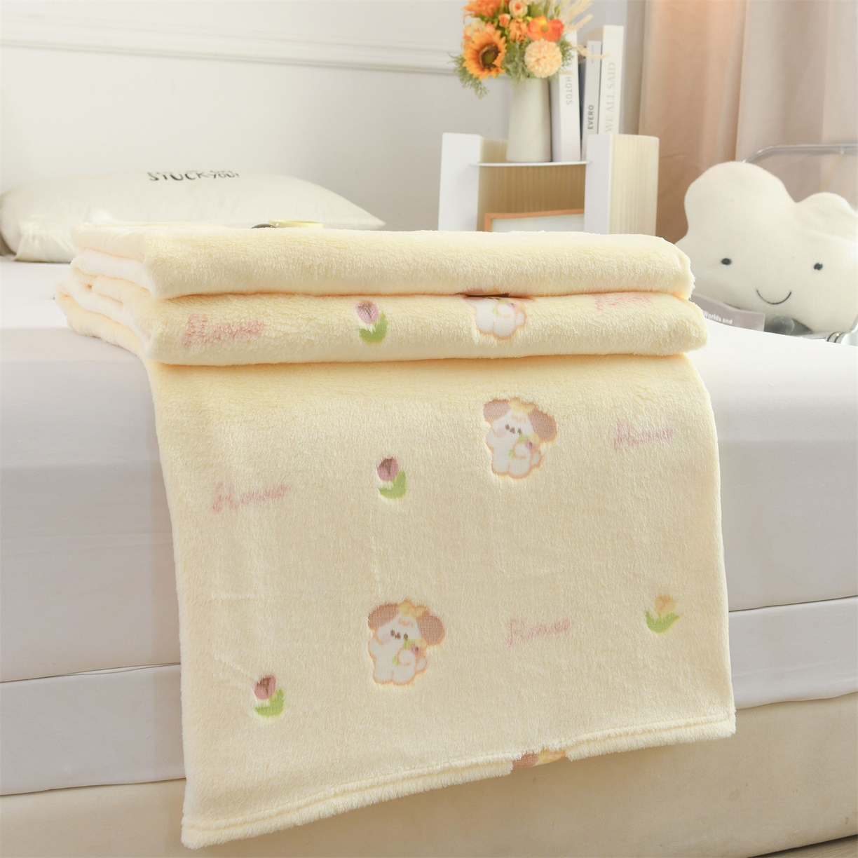 91家纺网 家纺一手货源 找家纺 恋绒家纺 2025新款云朵绒毛毯毯子多铺盖多功能盖毯绒 小狗米黄