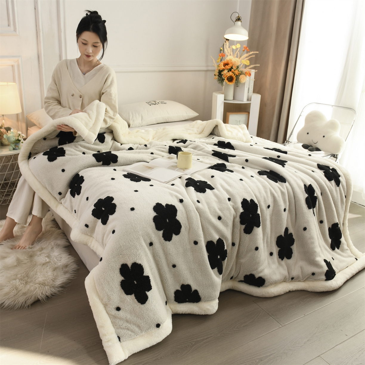 91家纺网 家纺一手货源 找家纺 恋绒家纺 2025新款阳离子三层舒棉绒毛毯毯子 幕朵
