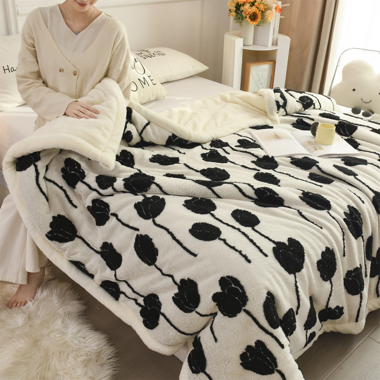 91家纺网 家纺一手货源 找家纺 恋绒家纺 2025新款阳离子三层舒棉绒毛毯毯子 郁金香