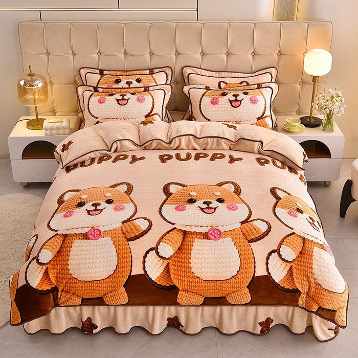 91家纺网 家纺一手货源 找家纺 博兰蒂 2025新款床裙款高克重牛奶绒印花四件套 旺柴