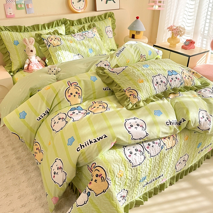 91家纺网 家纺一手货源 找家纺 （总）美达家纺 2026新款正版授权吉伊卡哇全棉夹棉防滑床盖四件套（可定制）