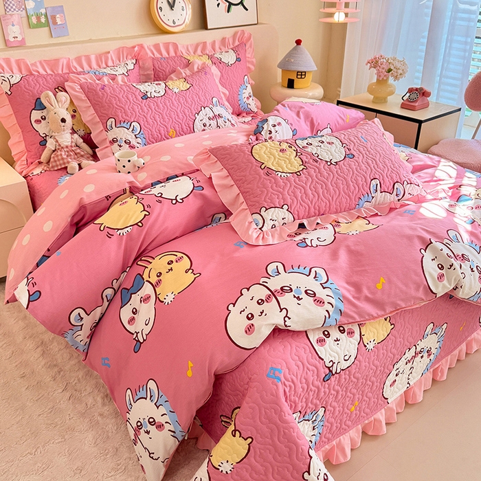 91家纺网 家纺一手货源 找家纺 （总）美达家纺 2026新款正版授权吉伊卡哇全棉夹棉防滑床盖四件套（可定制）