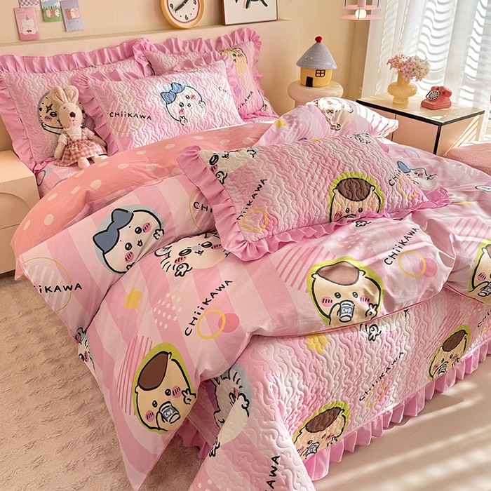 91家纺网 家纺一手货源 找家纺 （总）美达家纺 2026新款正版授权吉伊卡哇全棉夹棉防滑床盖四件套（可定制）