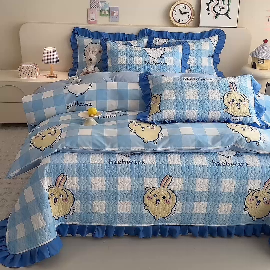 91家纺网 家纺一手货源 找家纺 （总）美达家纺 2026新款正版授权吉伊卡哇全棉夹棉防滑床盖四件套（可定制）