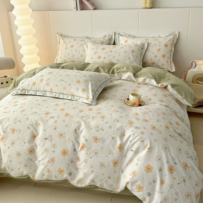 91家纺网 家纺一手货源 找家纺 艾迪尚家纺 2026新款133X76宽幅全棉纯棉印花四件套（有单品 可定制） 花仙子-黄