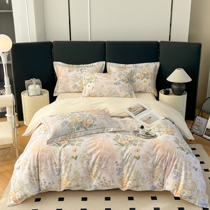 91家纺网 家纺一手货源 找家纺 艾迪尚家纺 2026新款133X76宽幅全棉纯棉印花四件套（有单品 可定制） 莉雅-绿