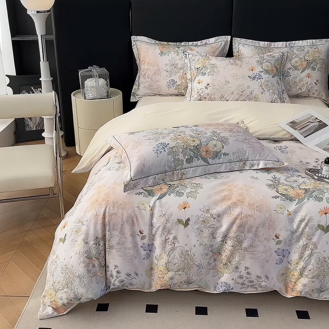 91家纺网 家纺一手货源 找家纺 艾迪尚家纺 2026新款133X76宽幅全棉纯棉印花四件套（有单品 可定制） 莉雅-绿