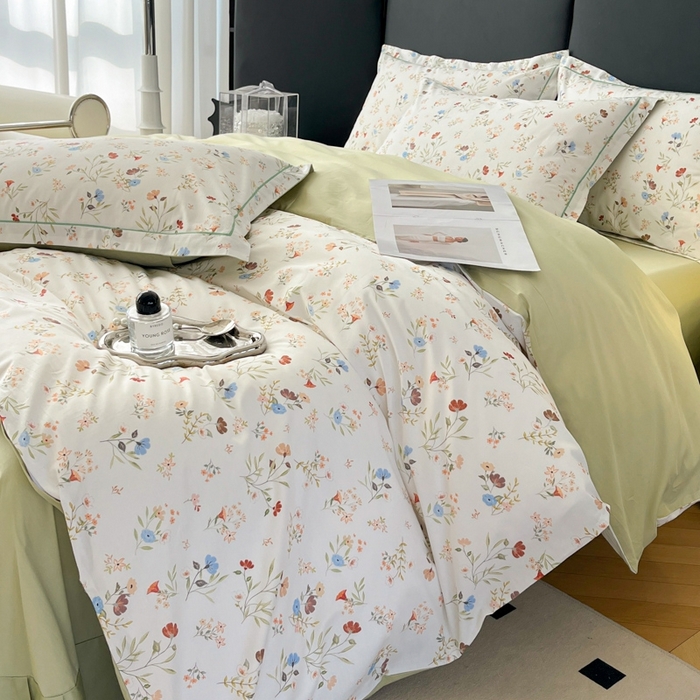 91家纺网 家纺一手货源 找家纺 艾迪尚家纺 2026新款133X76宽幅全棉纯棉印花四件套（有单品 可定制） 萌动-绿