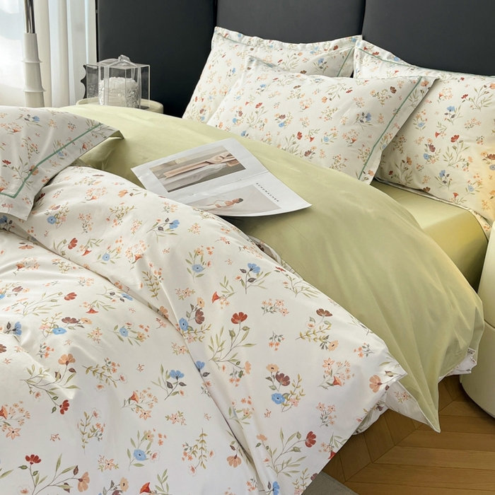 91家纺网 家纺一手货源 找家纺 艾迪尚家纺 2026新款133X76宽幅全棉纯棉印花四件套（有单品 可定制） 萌动-绿