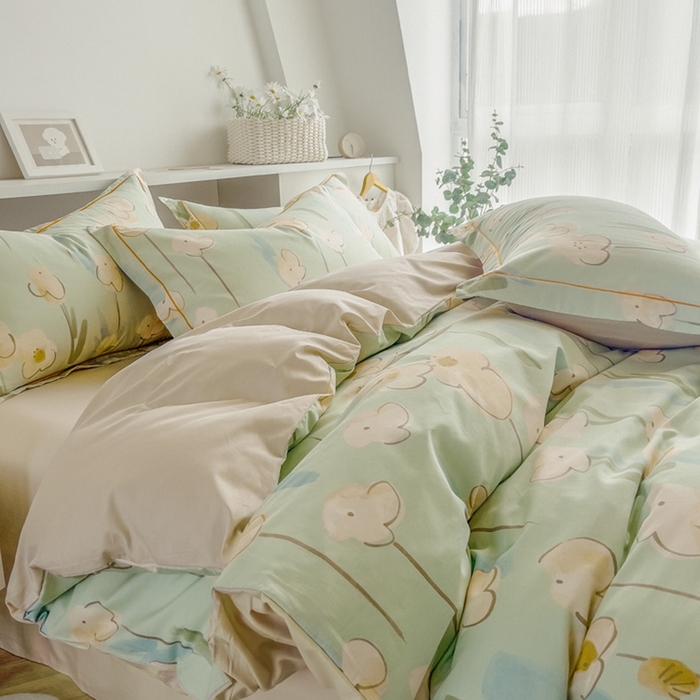 艾迪尚家纺 2026新款133X76宽幅全棉纯棉印花四件套（有单品 可定制） 木槿-绿