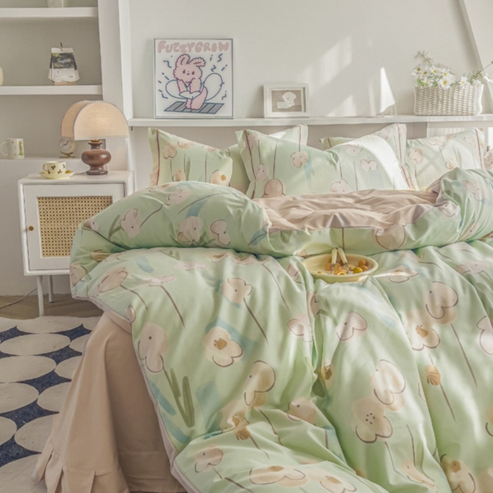 91家纺网 家纺一手货源 找家纺 艾迪尚家纺 2026新款133X76宽幅全棉纯棉印花四件套（有单品 可定制） 木槿-绿