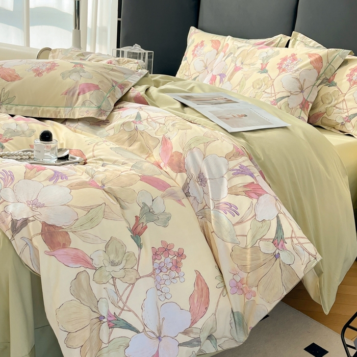 91家纺网 家纺一手货源 找家纺 艾迪尚家纺 2026新款133X76宽幅全棉纯棉印花四件套（有单品 可定制） 霓裳-黄