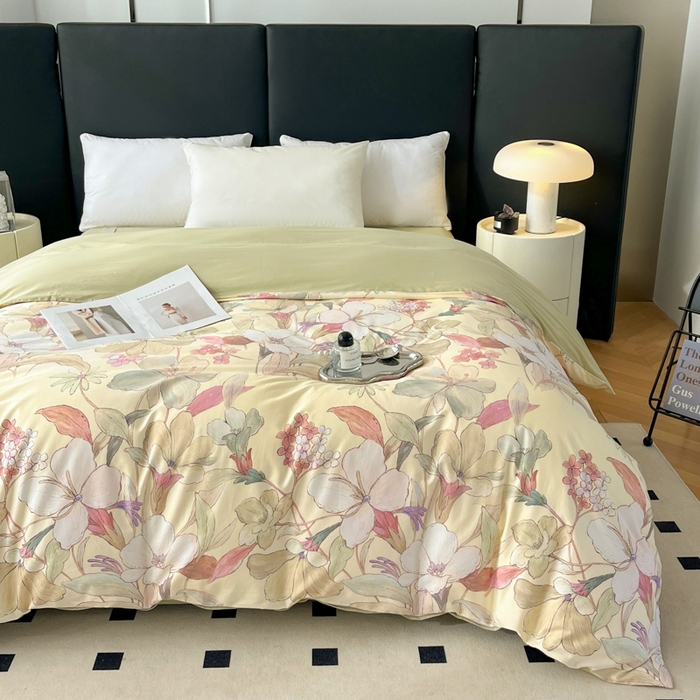 91家纺网 家纺一手货源 找家纺 艾迪尚家纺 2026新款133X76宽幅全棉纯棉印花四件套（有单品 可定制） 霓裳-黄