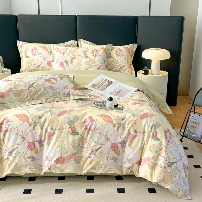 91家纺网 家纺一手货源 找家纺 艾迪尚家纺 2026新款133X76宽幅全棉纯棉印花四件套（有单品 可定制） 霓裳-黄