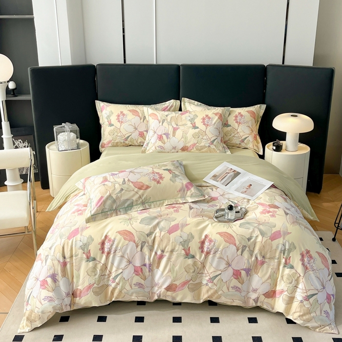 91家纺网 家纺一手货源 找家纺 艾迪尚家纺 2026新款133X76宽幅全棉纯棉印花四件套（有单品 可定制） 霓裳-黄