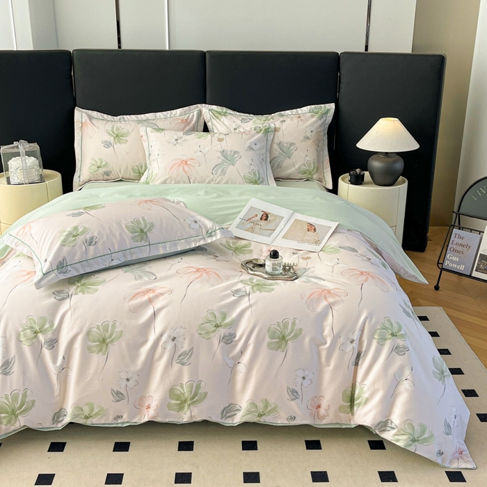 91家纺网 家纺一手货源 找家纺 艾迪尚家纺 2026新款133X76宽幅全棉纯棉印花四件套（有单品 可定制） 盛夏-绿