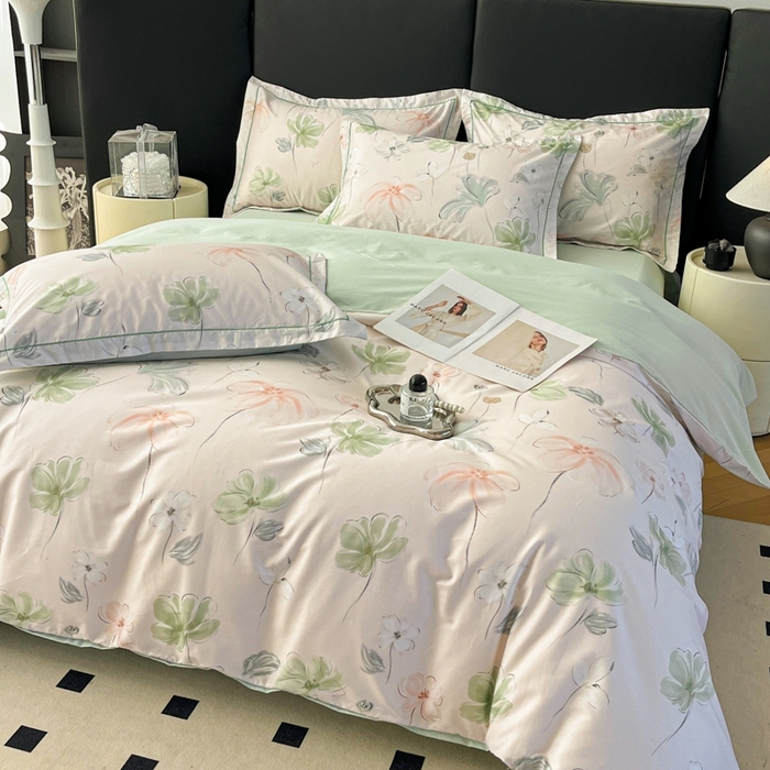 91家纺网 家纺一手货源 找家纺 艾迪尚家纺 2026新款133X76宽幅全棉纯棉印花四件套（有单品 可定制） 盛夏-绿