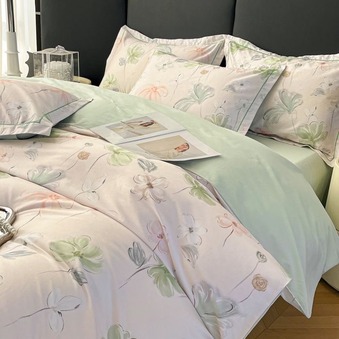 91家纺网 家纺一手货源 找家纺 艾迪尚家纺 2026新款133X76宽幅全棉纯棉印花四件套（有单品 可定制） 盛夏-绿