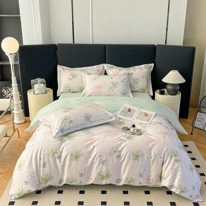 91家纺网 家纺一手货源 找家纺 艾迪尚家纺 2026新款133X76宽幅全棉纯棉印花四件套（有单品 可定制） 盛夏-绿