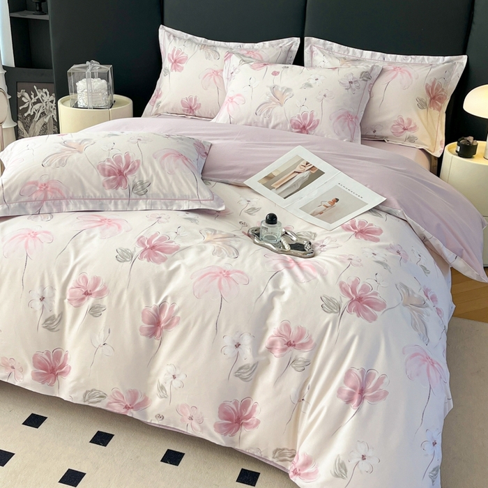 91家纺网 家纺一手货源 找家纺 艾迪尚家纺 2026新款133X76宽幅全棉纯棉印花四件套（有单品 可定制） 盛夏-紫