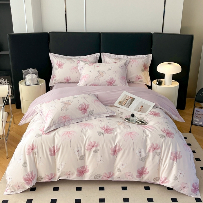 91家纺网 家纺一手货源 找家纺 艾迪尚家纺 2026新款133X76宽幅全棉纯棉印花四件套（有单品 可定制） 盛夏-紫