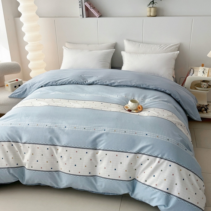 91家纺网 家纺一手货源 找家纺 艾迪尚家纺 2026新款133X76宽幅全棉纯棉印花四件套（有单品 可定制） 时尚韵律-蓝