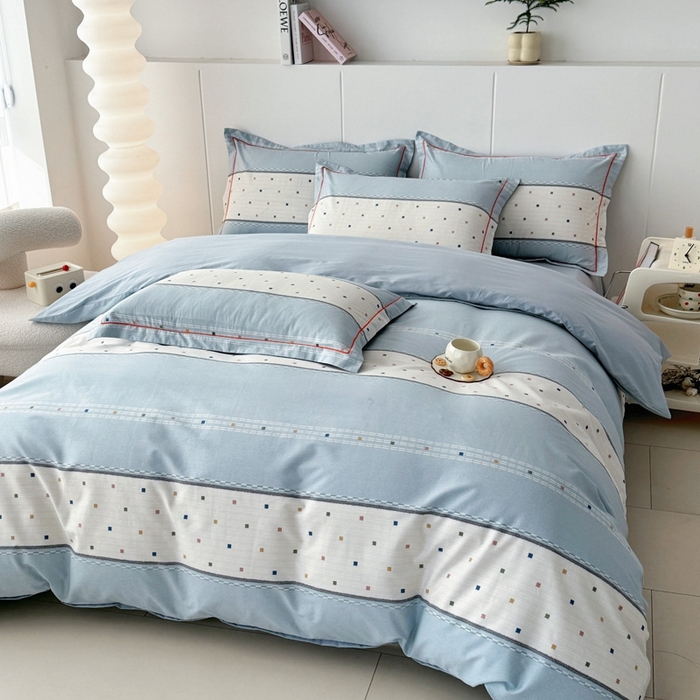 91家纺网 家纺一手货源 找家纺 艾迪尚家纺 2026新款133X76宽幅全棉纯棉印花四件套（有单品 可定制） 时尚韵律-蓝