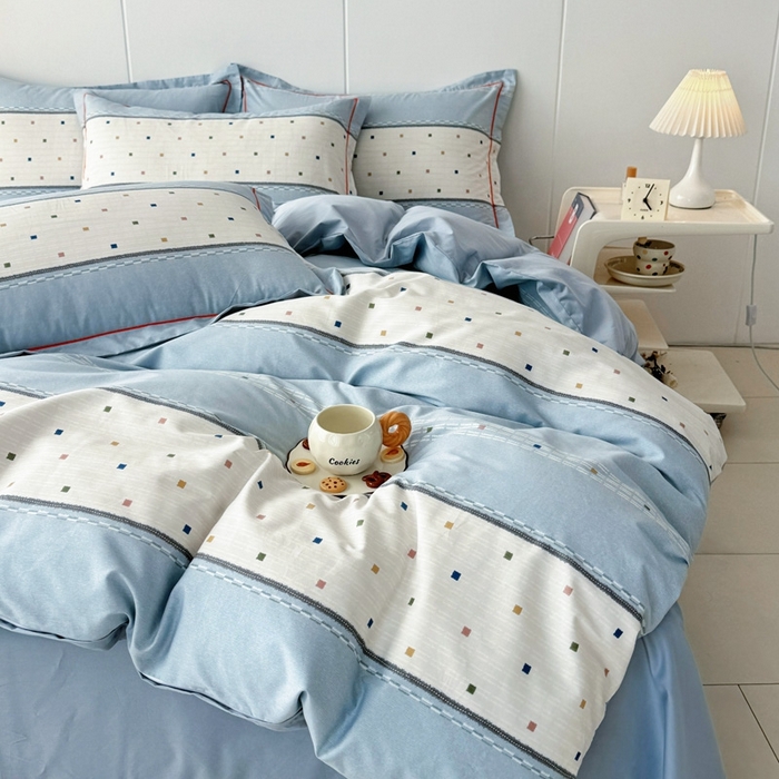 91家纺网 家纺一手货源 找家纺 艾迪尚家纺 2026新款133X76宽幅全棉纯棉印花四件套（有单品 可定制） 时尚韵律-蓝