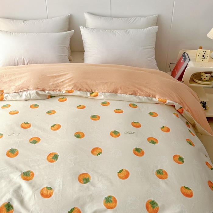 91家纺网 家纺一手货源 找家纺 艾迪尚家纺 2026新款133X76宽幅全棉纯棉印花四件套（有单品 可定制） 柿如意-桔