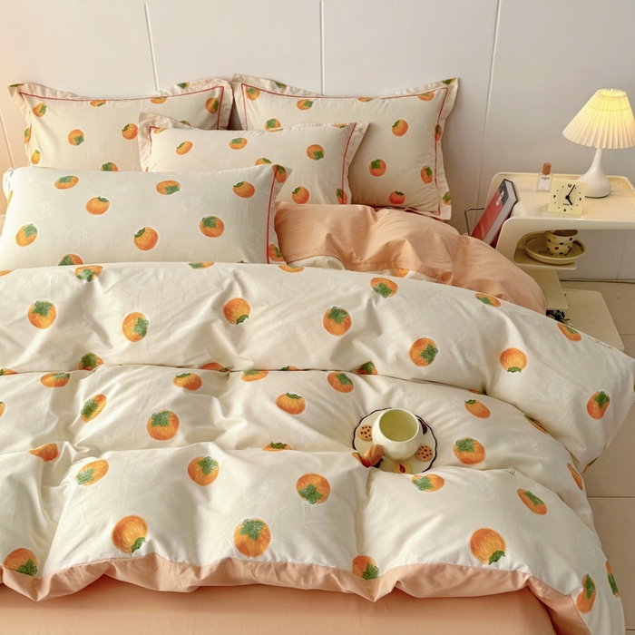 91家纺网 家纺一手货源 找家纺 艾迪尚家纺 2026新款133X76宽幅全棉纯棉印花四件套（有单品 可定制） 柿如意-桔