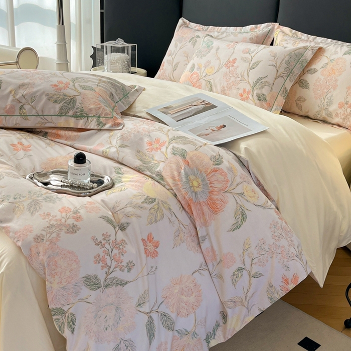 91家纺网 家纺一手货源 找家纺 艾迪尚家纺 2026新款133X76宽幅全棉纯棉印花四件套（有单品 可定制） 舒曼-绿