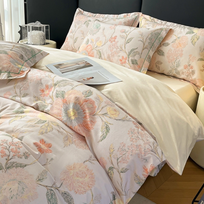 91家纺网 家纺一手货源 找家纺 艾迪尚家纺 2026新款133X76宽幅全棉纯棉印花四件套（有单品 可定制） 舒曼-绿