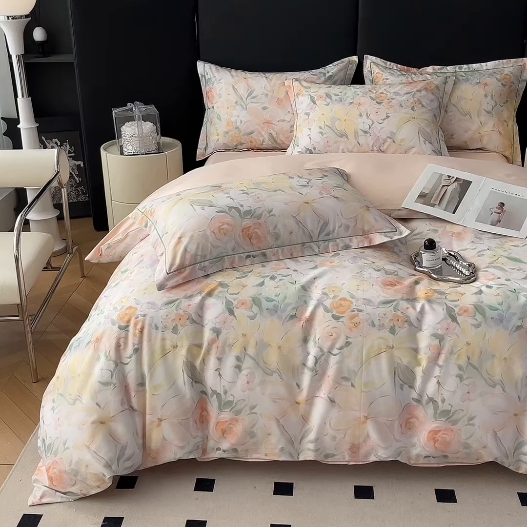 91家纺网 家纺一手货源 找家纺 艾迪尚家纺 2026新款133X76宽幅全棉纯棉印花四件套（有单品 可定制） 舒曼-绿