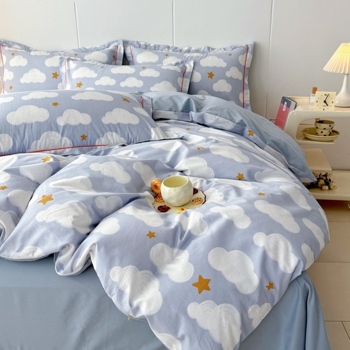 91家纺网 家纺一手货源 找家纺 艾迪尚家纺 2026新款133X76宽幅全棉纯棉印花四件套（有单品 可定制） 踏浪-蓝