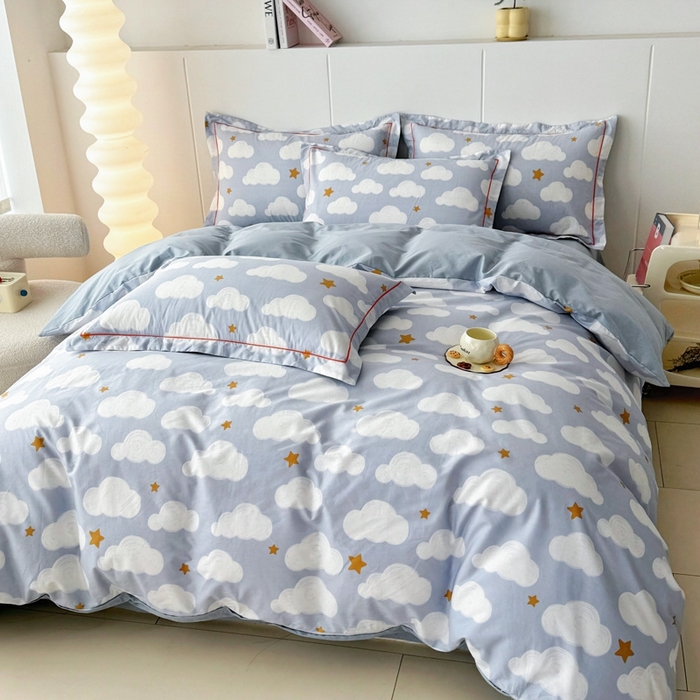 91家纺网 家纺一手货源 找家纺 艾迪尚家纺 2026新款133X76宽幅全棉纯棉印花四件套（有单品 可定制） 踏浪-蓝