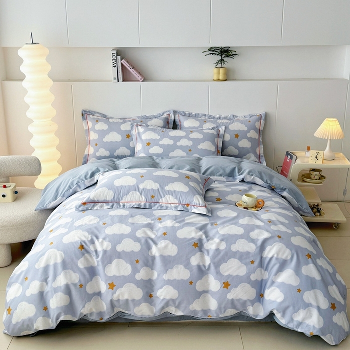 91家纺网 家纺一手货源 找家纺 艾迪尚家纺 2026新款133X76宽幅全棉纯棉印花四件套（有单品 可定制） 踏浪-蓝