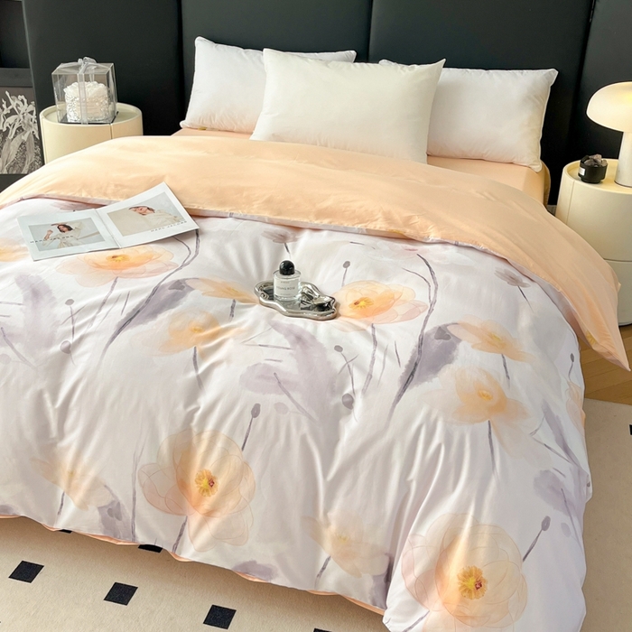 91家纺网 家纺一手货源 找家纺 艾迪尚家纺 2026新款133X76宽幅全棉纯棉印花四件套（有单品 可定制） 星荷-桔