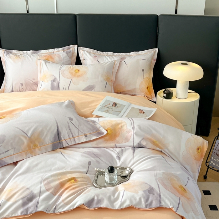 91家纺网 家纺一手货源 找家纺 艾迪尚家纺 2026新款133X76宽幅全棉纯棉印花四件套（有单品 可定制） 星荷-桔