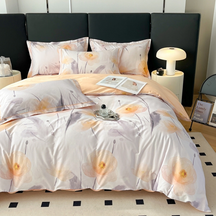 91家纺网 家纺一手货源 找家纺 艾迪尚家纺 2026新款133X76宽幅全棉纯棉印花四件套（有单品 可定制） 星荷-桔