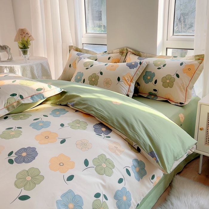 艾迪尚家纺 2026新款133X76宽幅全棉纯棉印花四件套（有单品 可定制） 雅卉—绿