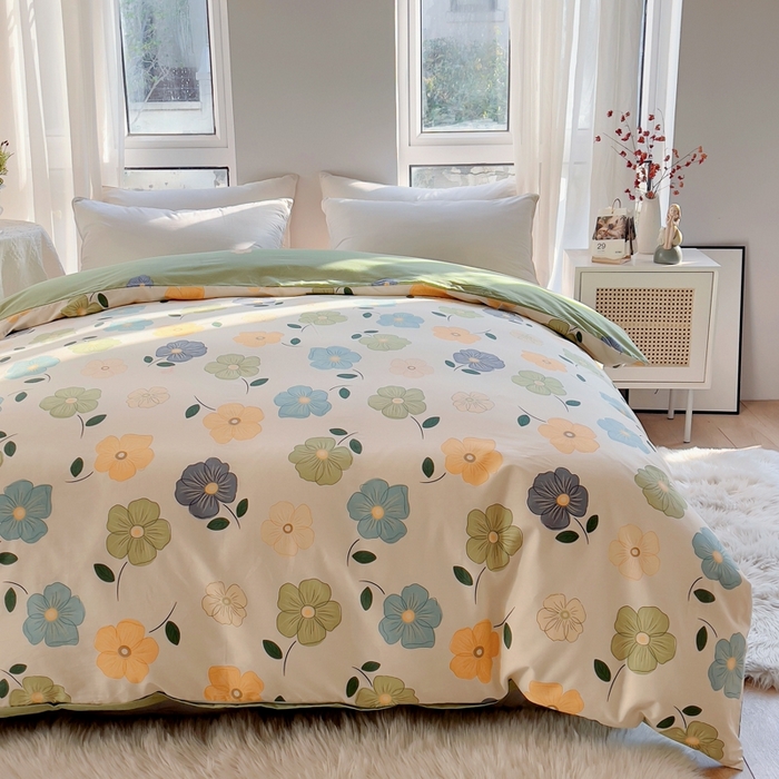 91家纺网 家纺一手货源 找家纺 艾迪尚家纺 2026新款133X76宽幅全棉纯棉印花四件套（有单品 可定制） 雅卉—绿