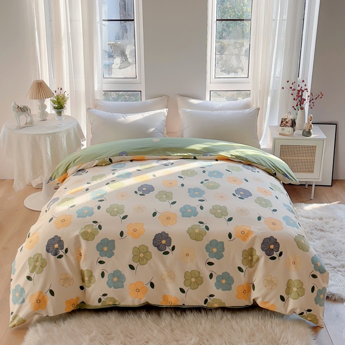 91家纺网 家纺一手货源 找家纺 艾迪尚家纺 2026新款133X76宽幅全棉纯棉印花四件套（有单品 可定制） 雅卉—绿