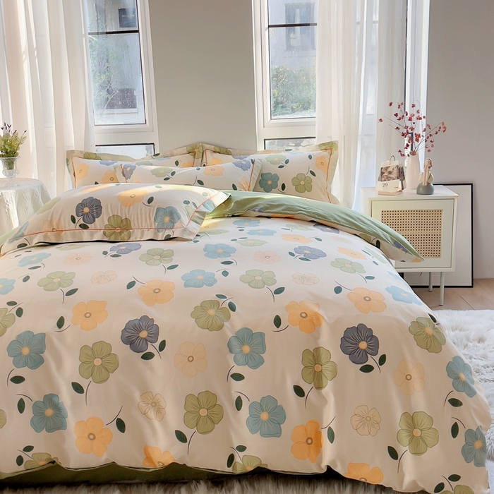 91家纺网 家纺一手货源 找家纺 艾迪尚家纺 2026新款133X76宽幅全棉纯棉印花四件套（有单品 可定制） 雅卉—绿