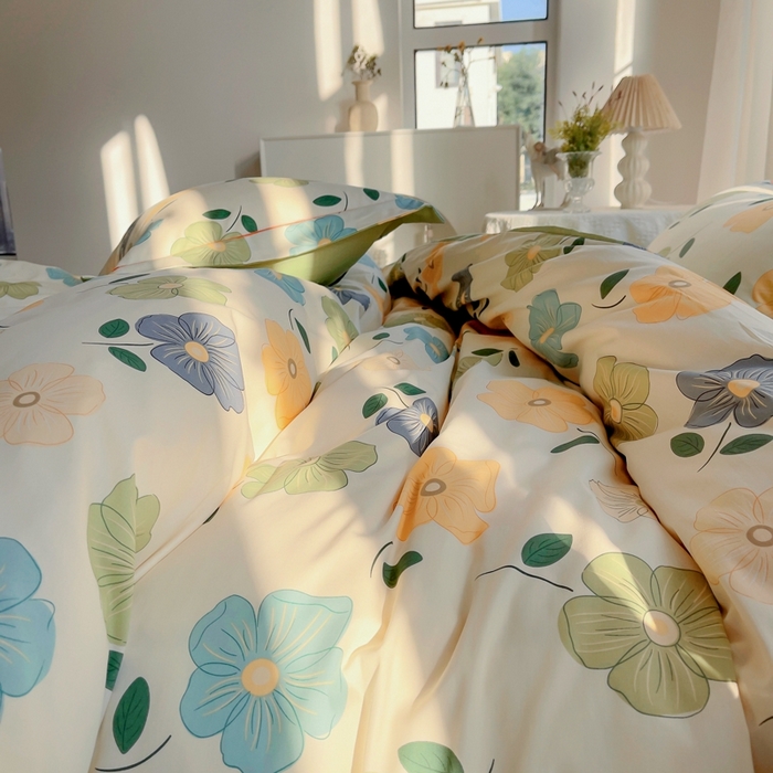 91家纺网 家纺一手货源 找家纺 艾迪尚家纺 2026新款133X76宽幅全棉纯棉印花四件套（有单品 可定制） 雅卉—绿